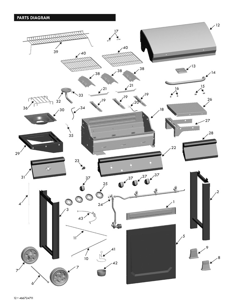 Diagram 1 Diagram and Parts List for 466724711  Char-Broil Grill