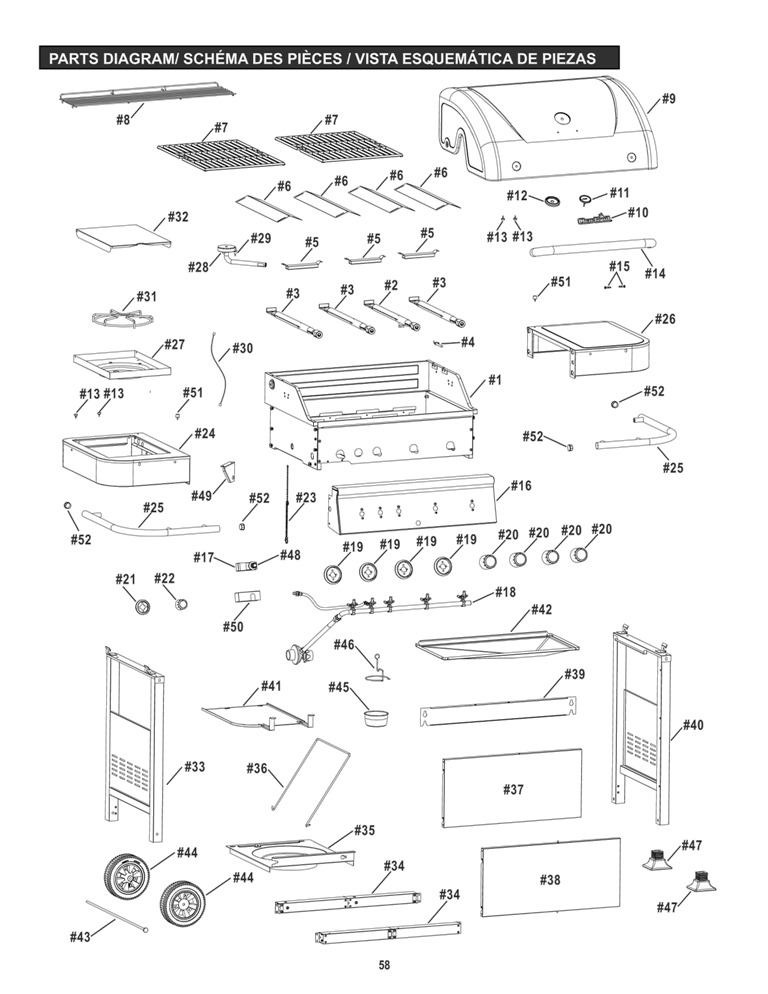 Diagram Diagram and Parts List for 463211516 (M520KD)(2016) Char-Broil Grill