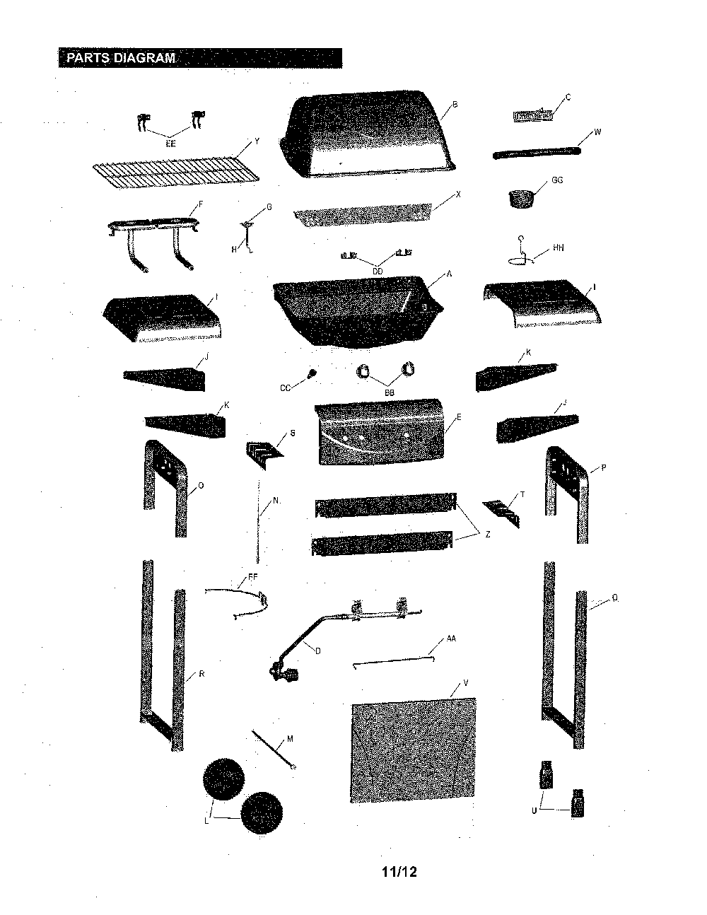 Gas grill Diagram and Parts List for C-22G0S  Char-Broil Grill