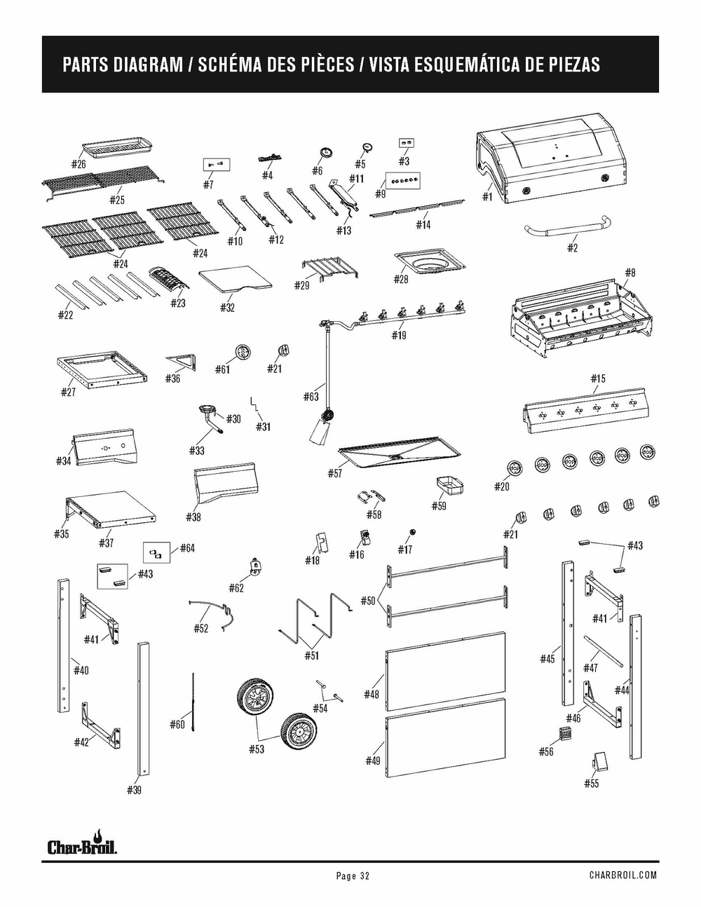 Diagram Diagram and Parts List for 463259223 2023 Char-Broil Grill