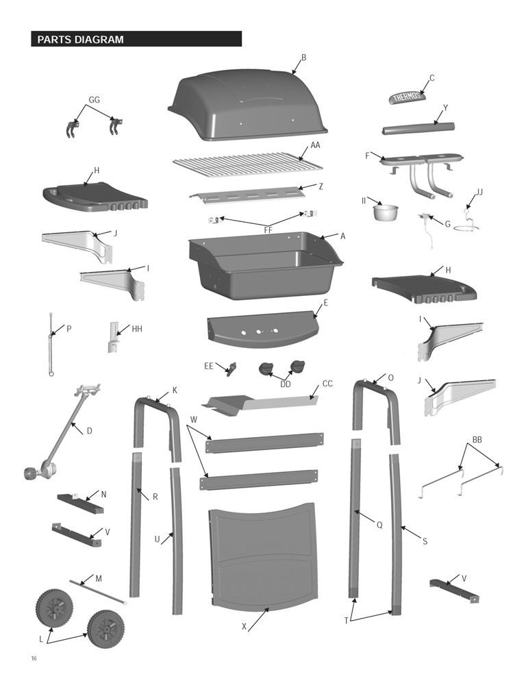 Diagram Diagram and Parts List for 461630509  Char-Broil Grill