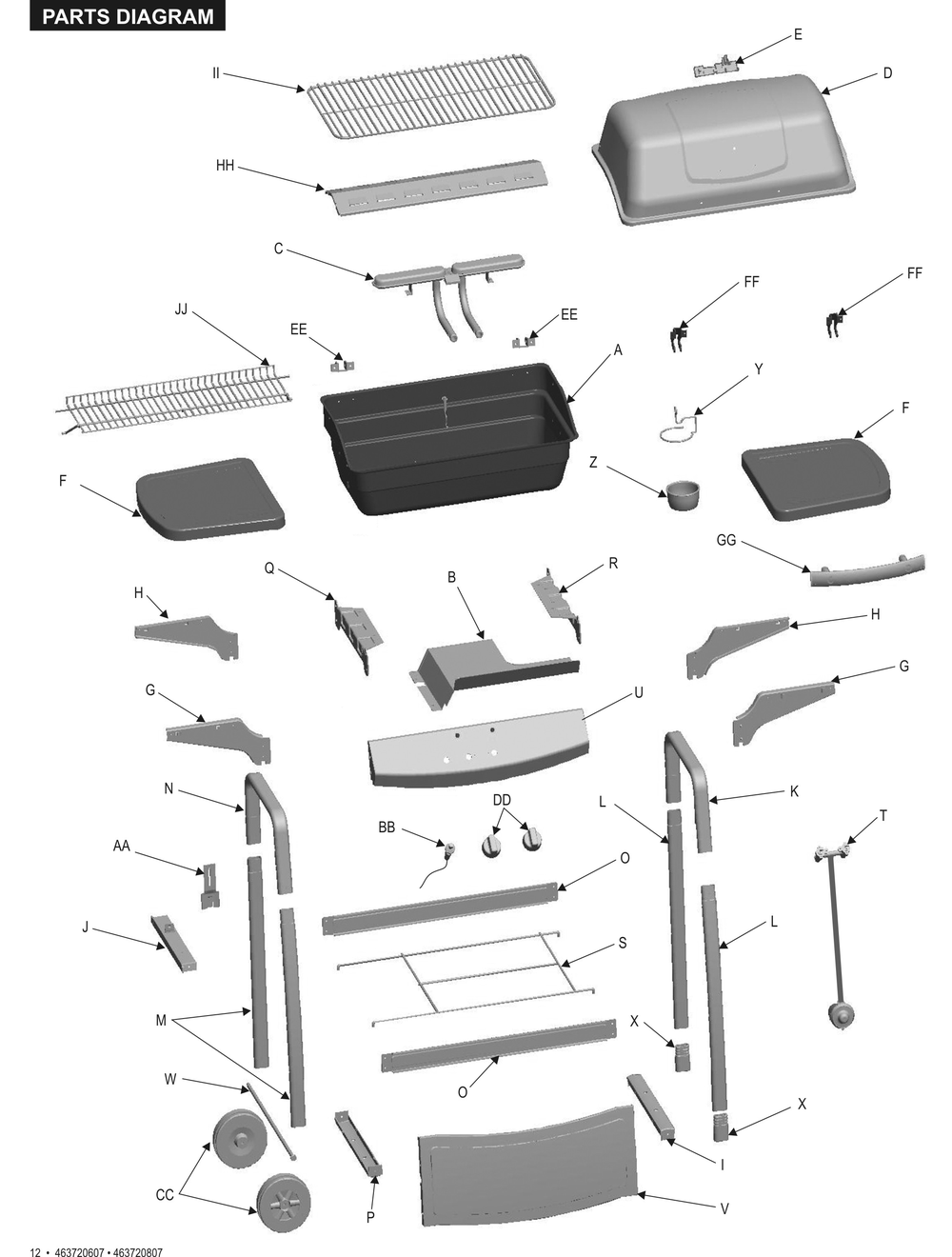 Diagram 1 Diagram and Parts List for 463720807 2007 Char-Broil Grill