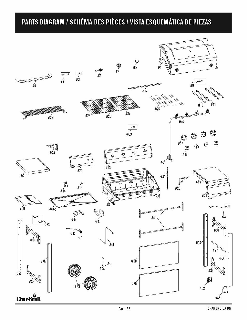 Diagram Diagram and Parts List for 463350722 2022 Char-Broil Grill