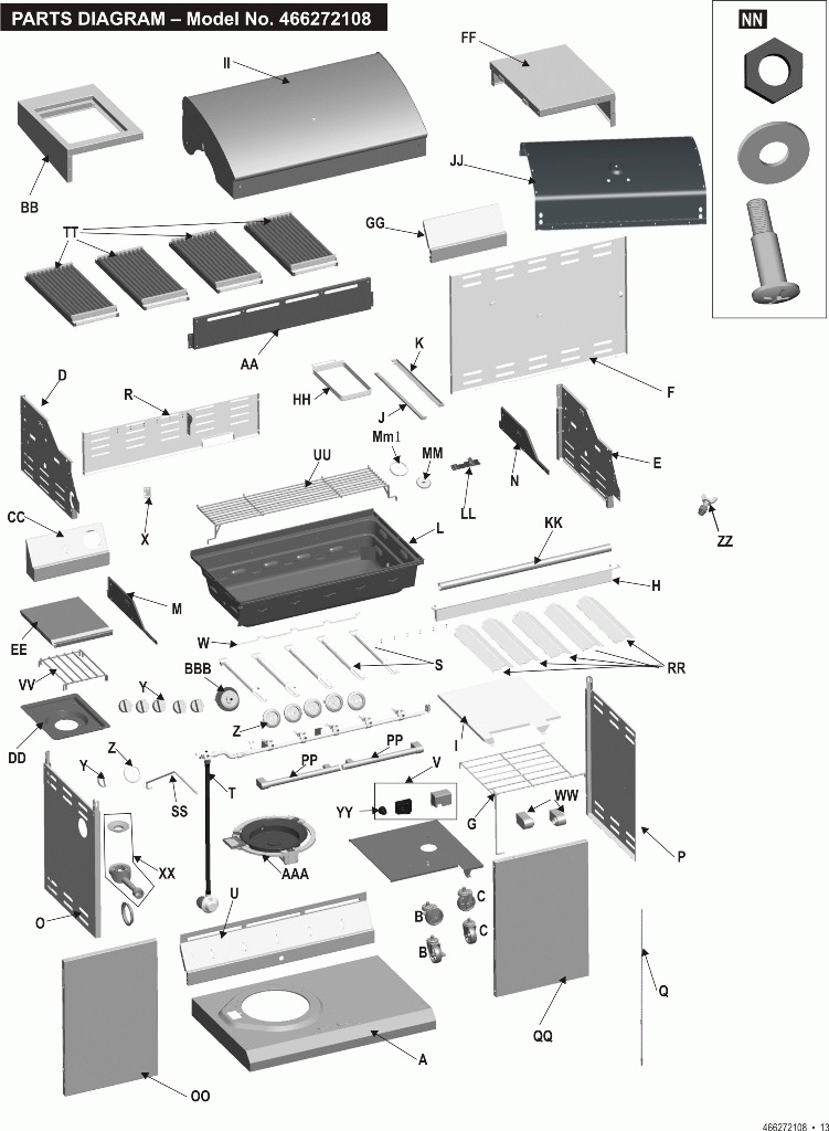 Diagram 1 Diagram and Parts List for 466272108 2008 Char-Broil Grill