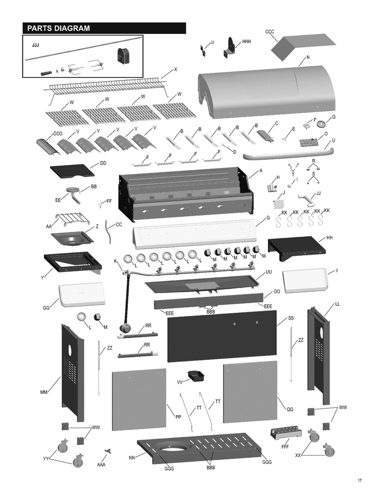 Diagram 1 Diagram and Parts List for 466230712 C-66G4CB Char-Broil Grill