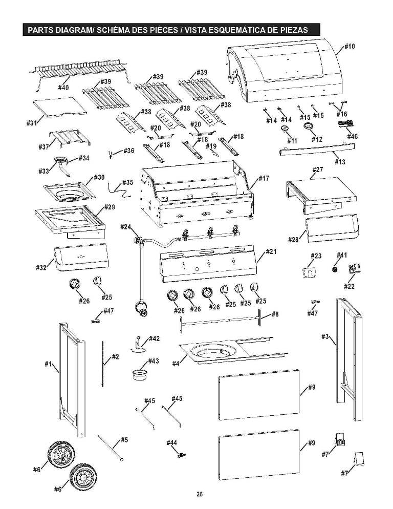Diagram Diagram and Parts List for 463334714  Char-Broil Grill