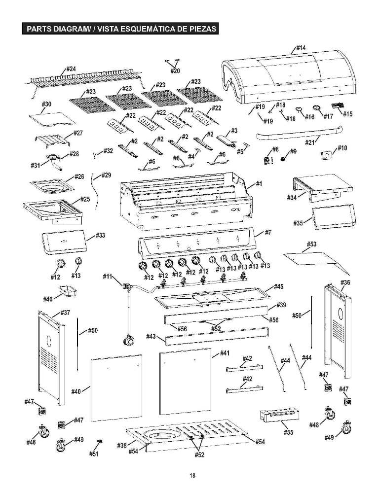 Diagram Diagram and Parts List for 463252514  Char-Broil Grill