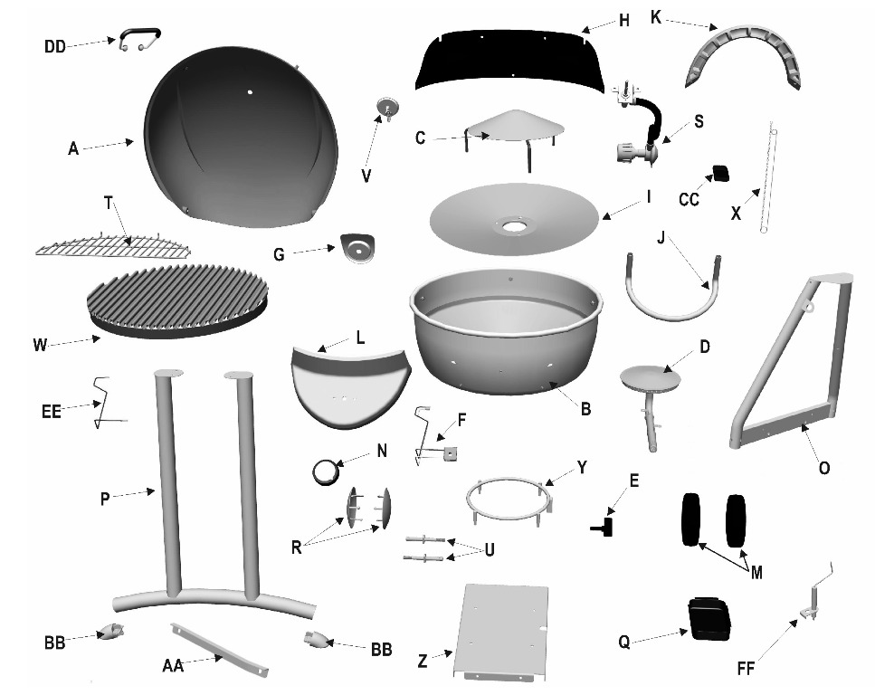 Diagram Diagram and Parts List for 08601558  Char-Broil Grill