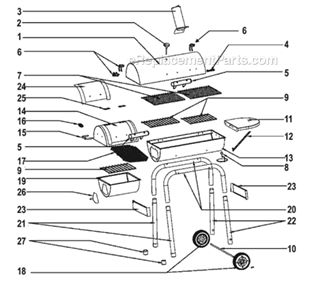 Part Location Diagram of 29101266B Char-Broil Temperature Gauge W/ Wing Scre