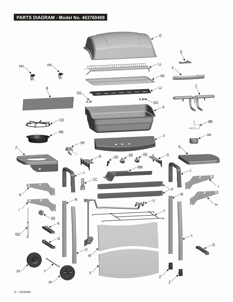 Diagram 1 Diagram and Parts List for 463760408 2008 Char-Broil Grill