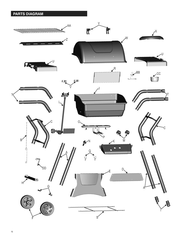 Diagram 1 Diagram and Parts List for 41516120901  Char-Broil Grill