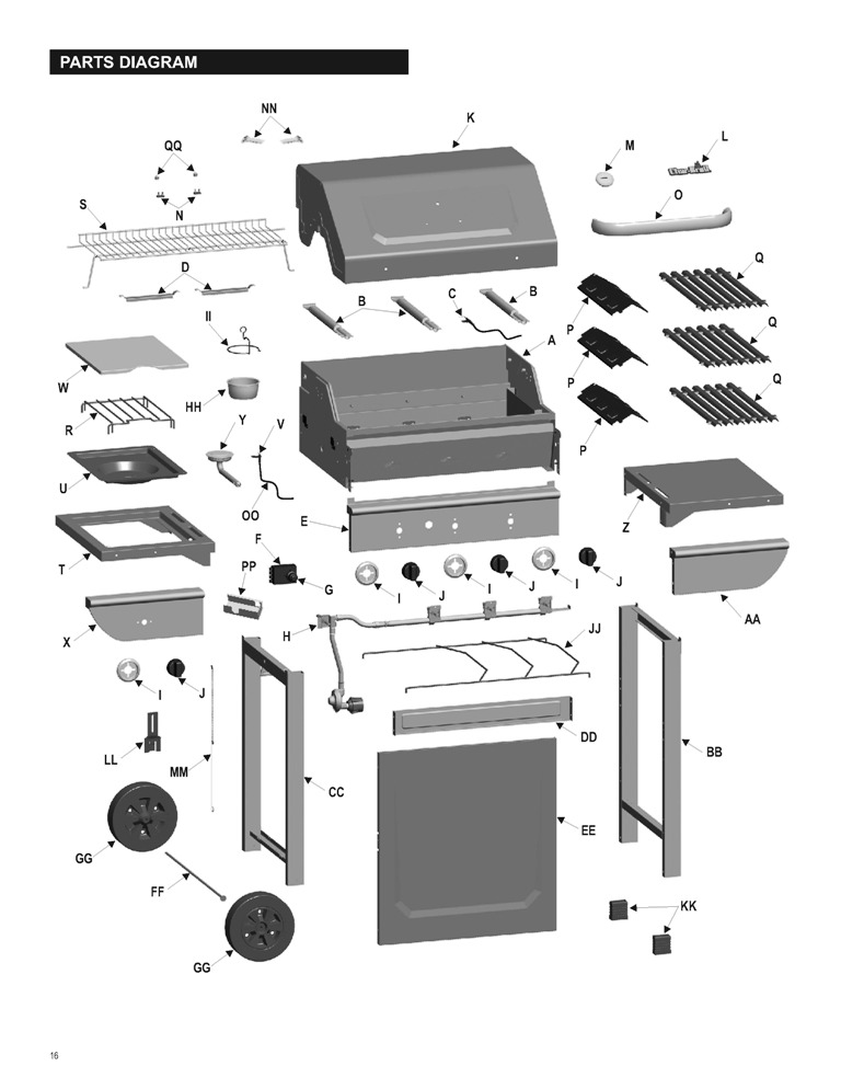 Diagram 1 Diagram and Parts List for 466320509  Char-Broil Grill