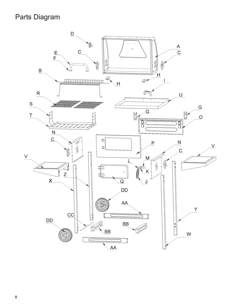 Diagram Diagram and Parts List for 12301772  Char-Broil Grill