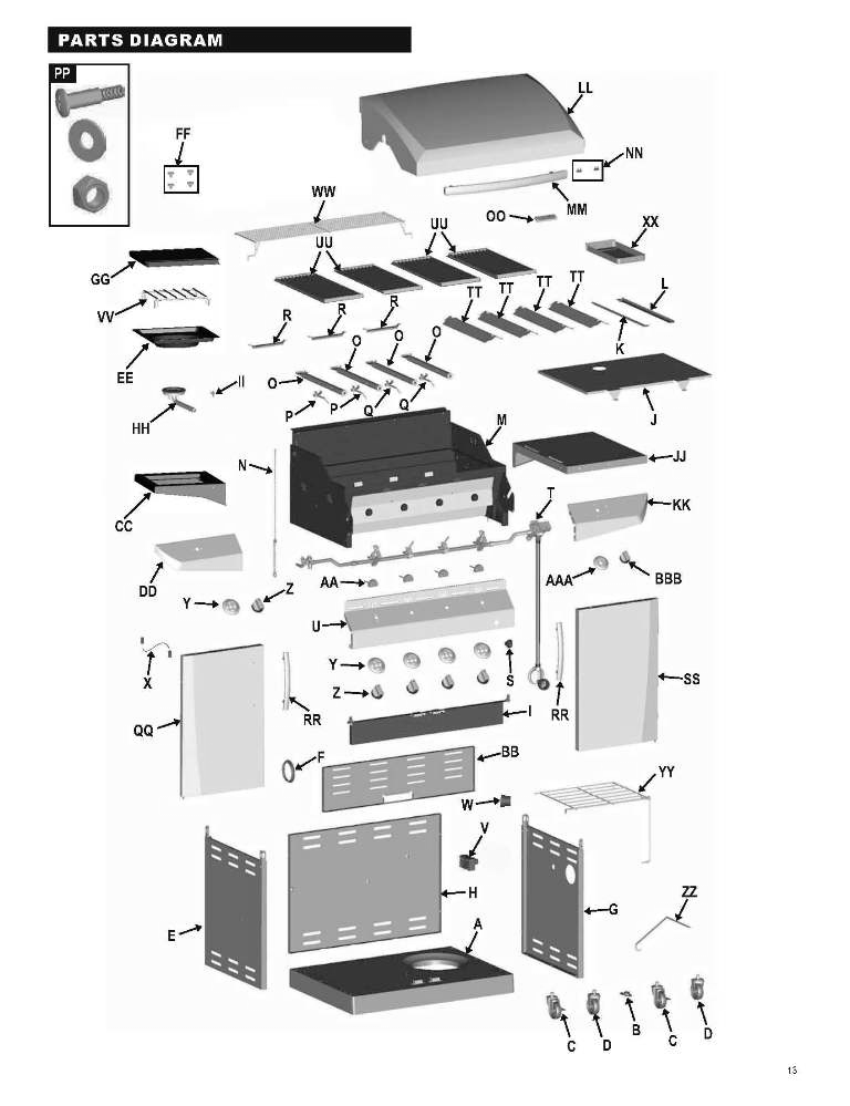 Diagram Diagram and Parts List for 463273513  Char-Broil Grill