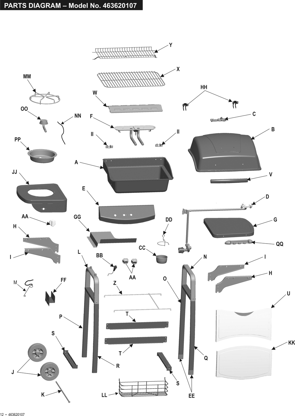 Diagram Diagram and Parts List for 463620107 2007 Char-Broil Grill