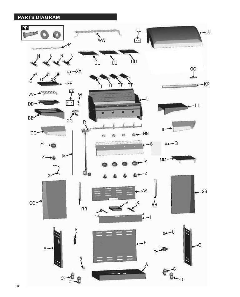 Diagram Diagram and Parts List for 463225313  Char-Broil Grill