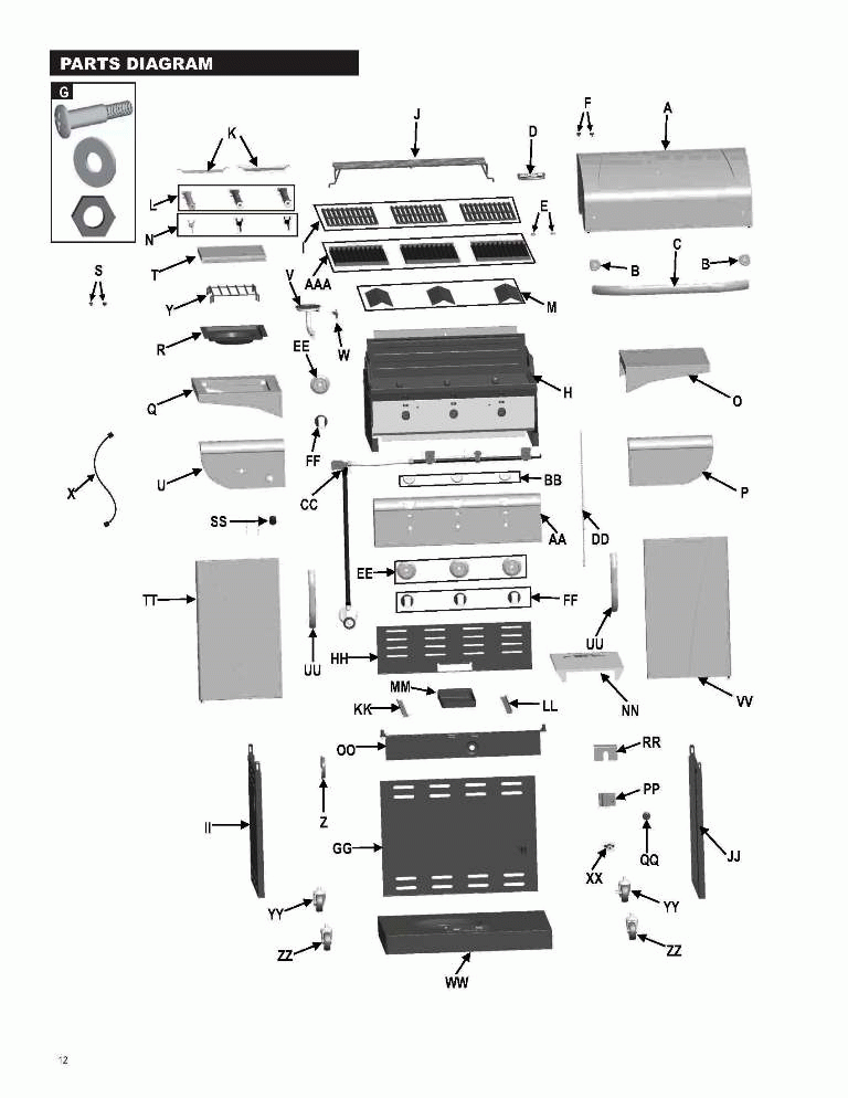 Diagram 1 Diagram and Parts List for 466241313  Char-Broil Grill