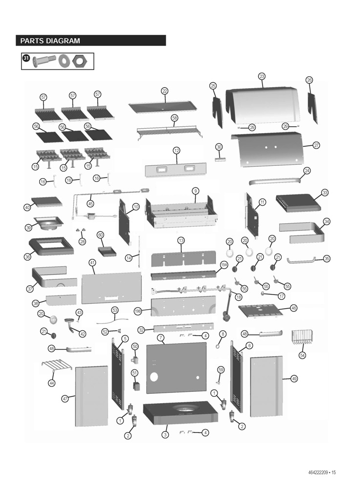 Diagram Diagram and Parts List for 41516650900  Char-Broil Grill