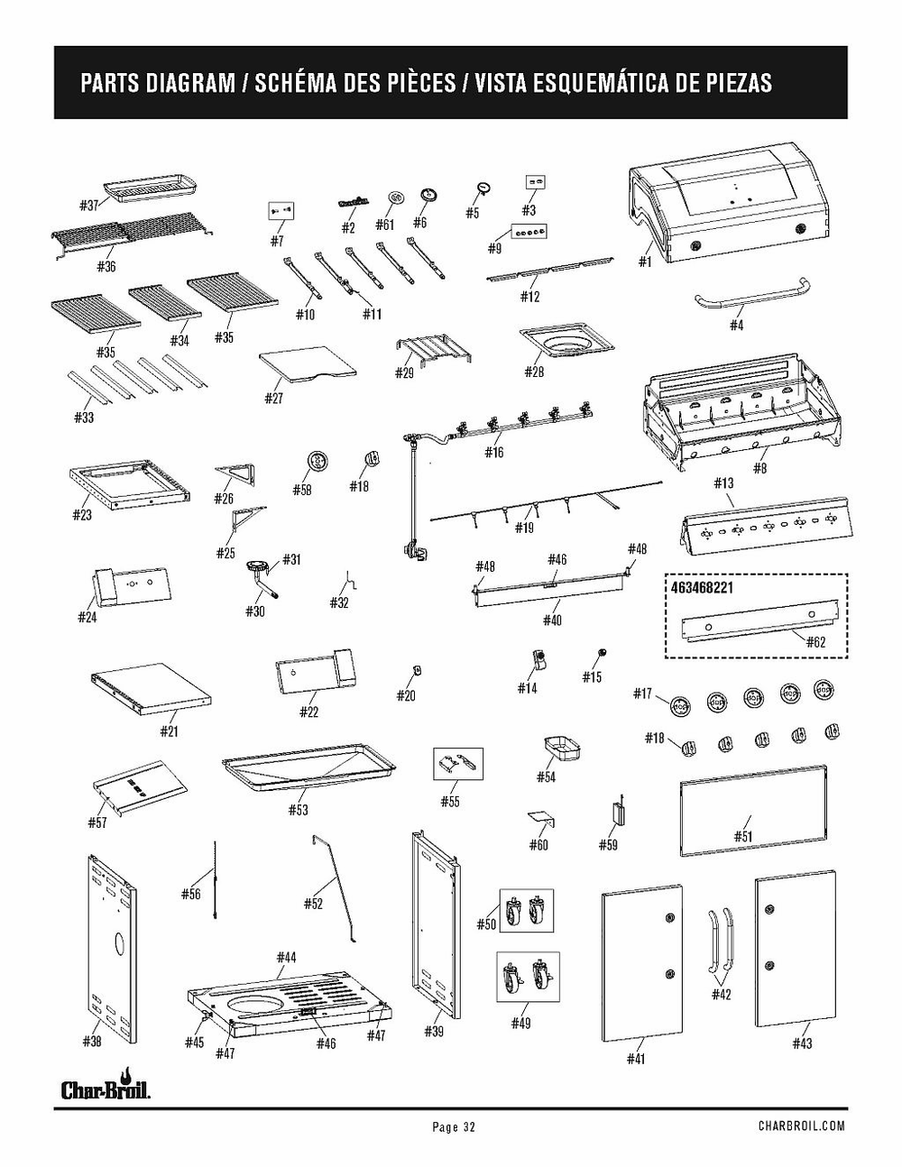 Diagram Diagram and Parts List for 463468221 2021 Char-Broil Grill