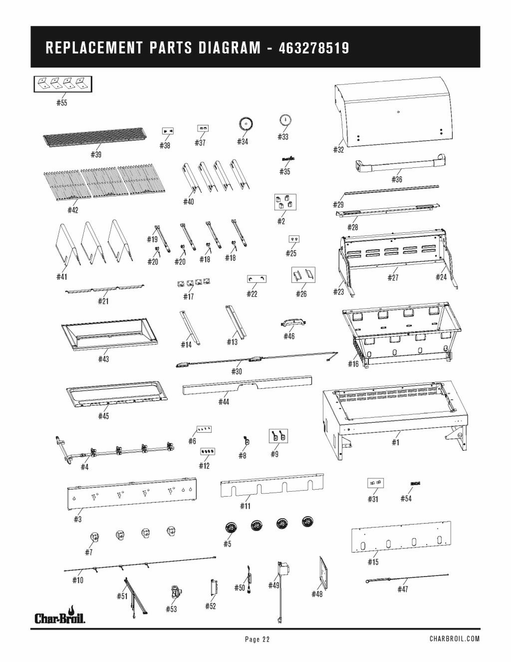 Diagram Diagram and Parts List for 463278519 2019 Char-Broil Grill