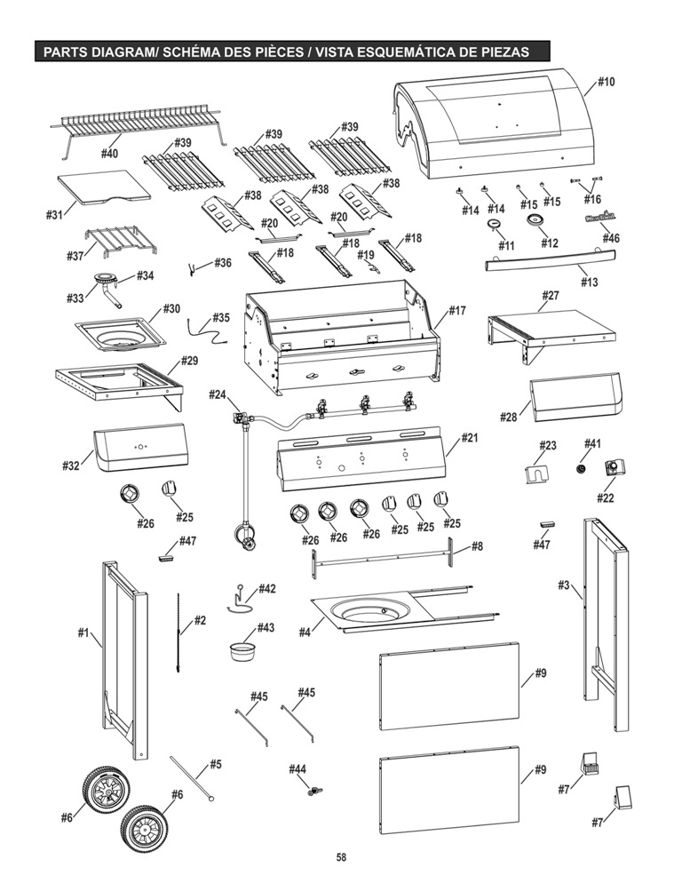 Diagram Diagram and Parts List for 463334615  Char-Broil Grill