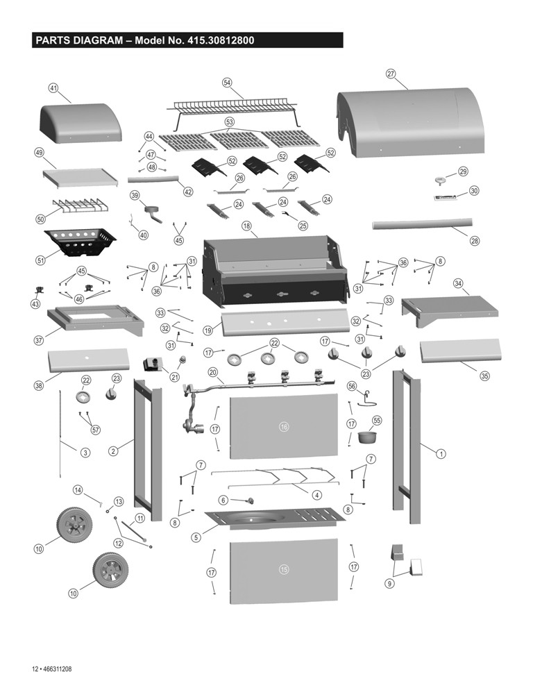 Diagram Diagram and Parts List for 41530812  Char-Broil Grill