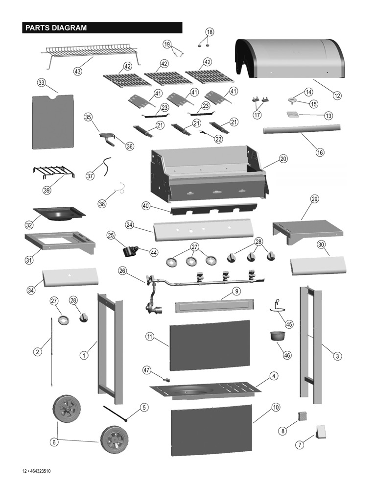 Diagram Diagram and Parts List for 41516114010  Char-Broil Grill