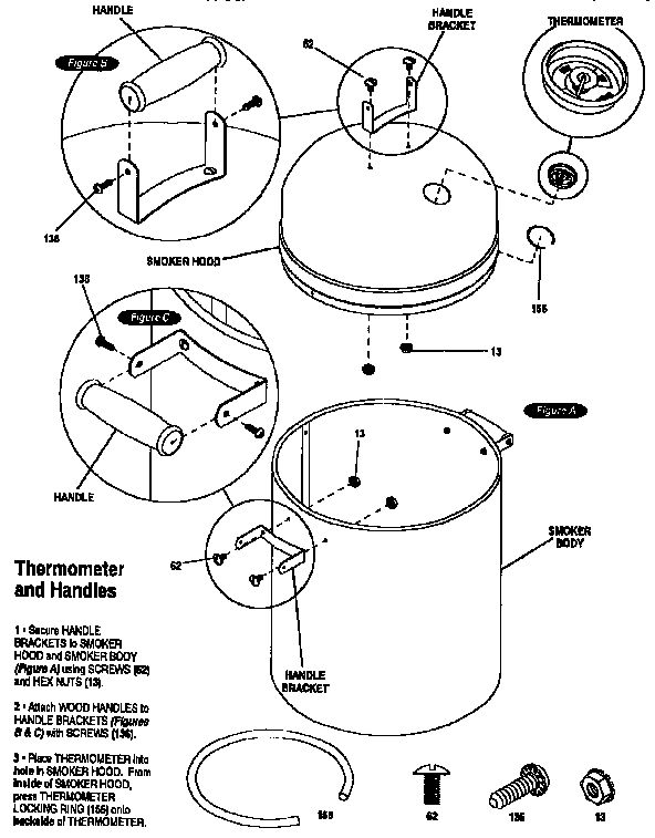 Thermometer And Handles Diagram and Parts List for 13216  Char-Broil Smoker