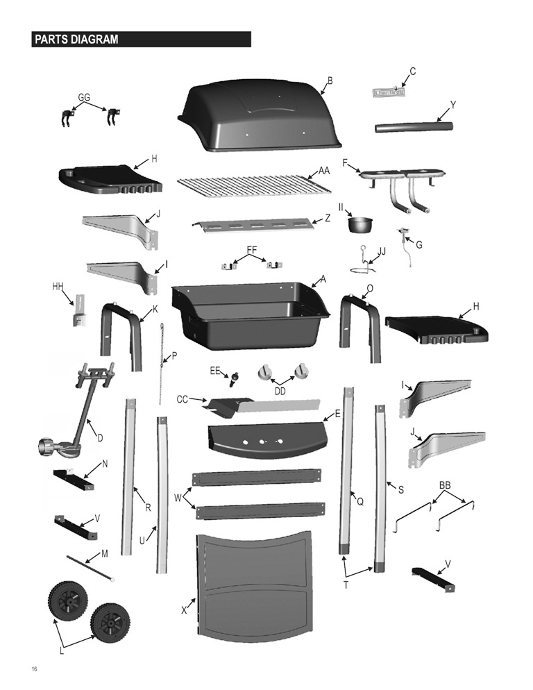 Diagram Diagram and Parts List for 463620412  Char-Broil Grill