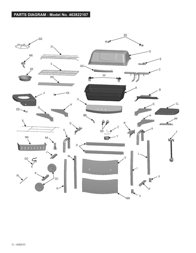 Diagram 1 Diagram and Parts List for 463822107 2007 Char-Broil Grill
