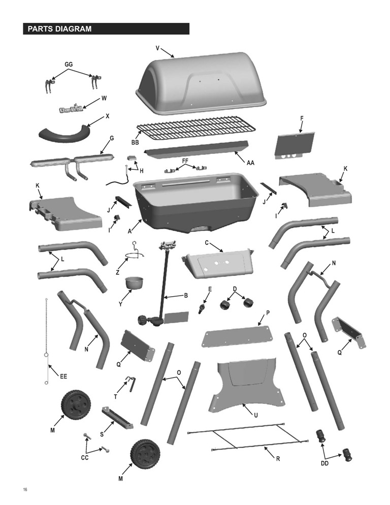Diagram 1 Diagram and Parts List for 466666509  Char-Broil Grill