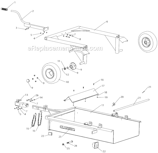 Page A Diagram and Parts List for SATTRAILER SN 254 & Above Classen Lawn Tractor