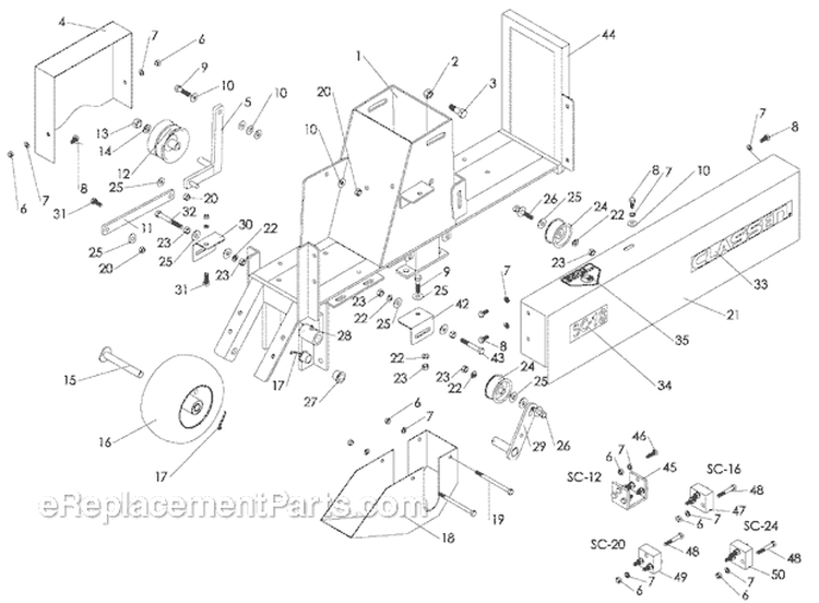 Page A Diagram and Parts List for SC-16/55 S.N. 000104 and Above Classen Sod Cutter