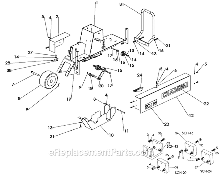 Page A Diagram and Parts List for SCH-24/80 S.N. 000101 & Above Classen Sod Cutter