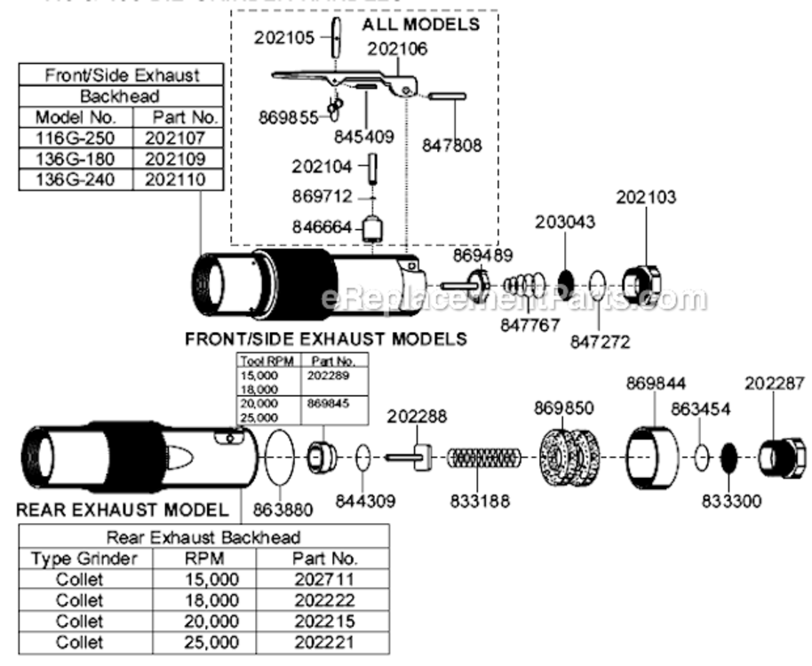 Handles Diagram and Parts List for 116GLF250  Cleco Angle Grinder