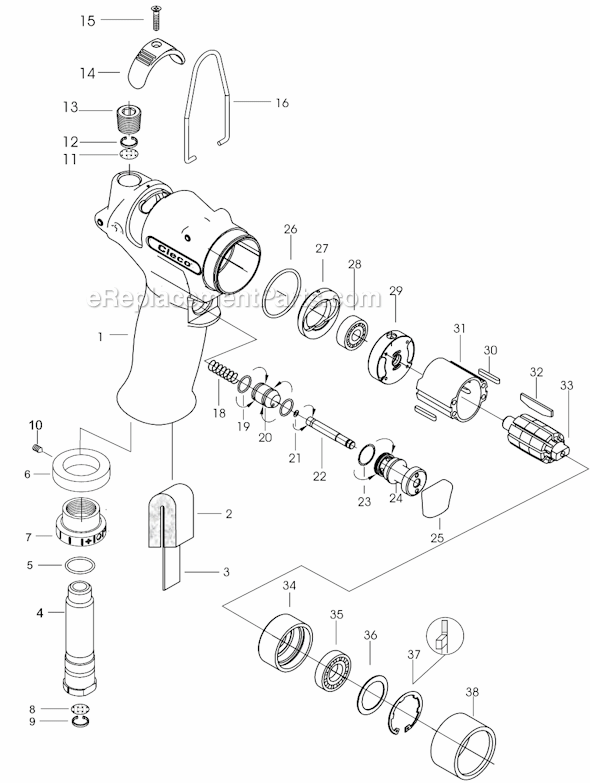 Page A Diagram and Parts List for 11PHL80Q  Cleco Ratchet