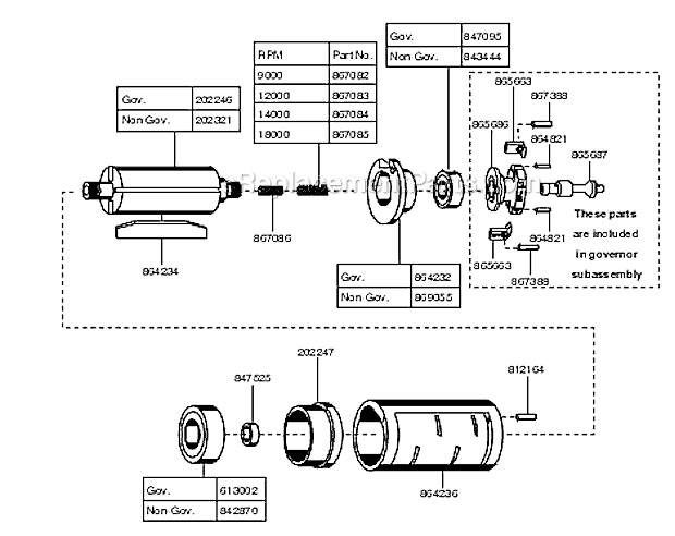 Motor Unit Diagram and Parts List for 15GELC-120-P3T  Cleco Angle Grinder