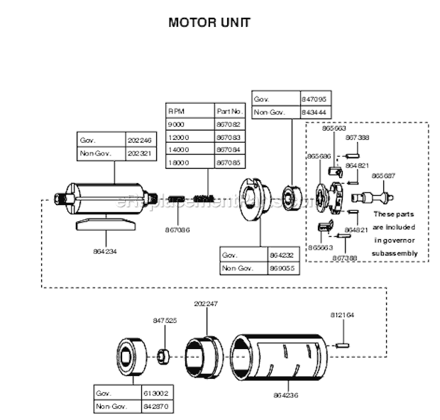 Motor Unit Diagram and Parts List for 15GELC-120-P4T  Cleco Angle Grinder