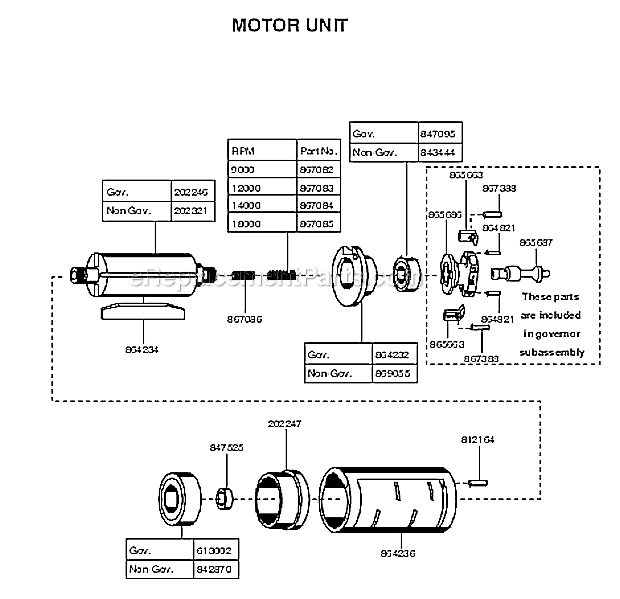 Motor Unit Diagram and Parts List for 15GELC-140-P4T  Cleco Angle Grinder