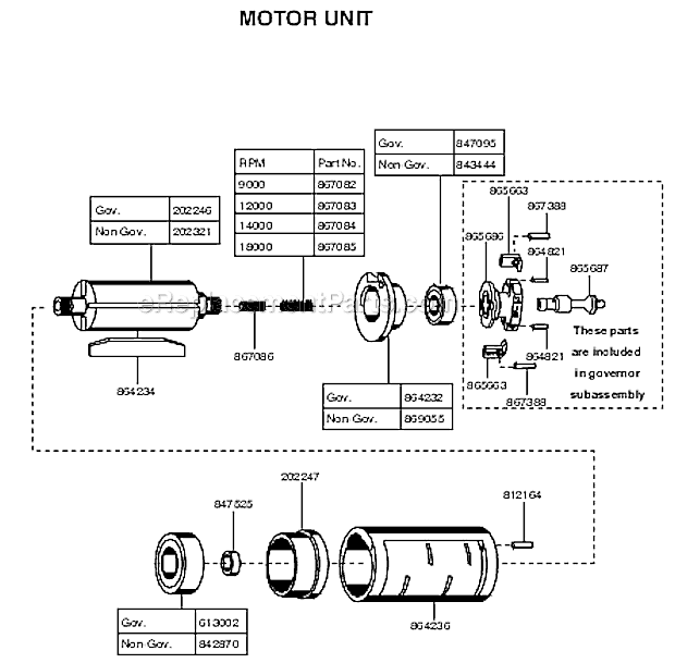 Motor Unit Diagram and Parts List for 15GELC-140-P5T  Cleco Angle Grinder