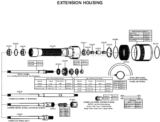Extension Housing Diagram and Parts List for 15GELC-180-P4T  Cleco Angle Grinder