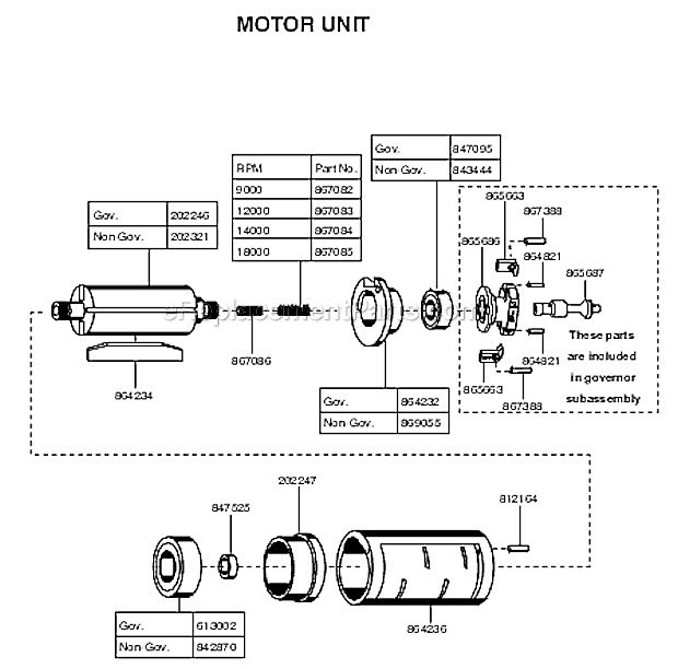 Motor Unit Diagram and Parts List for 15GELC-180-P4T  Cleco Angle Grinder
