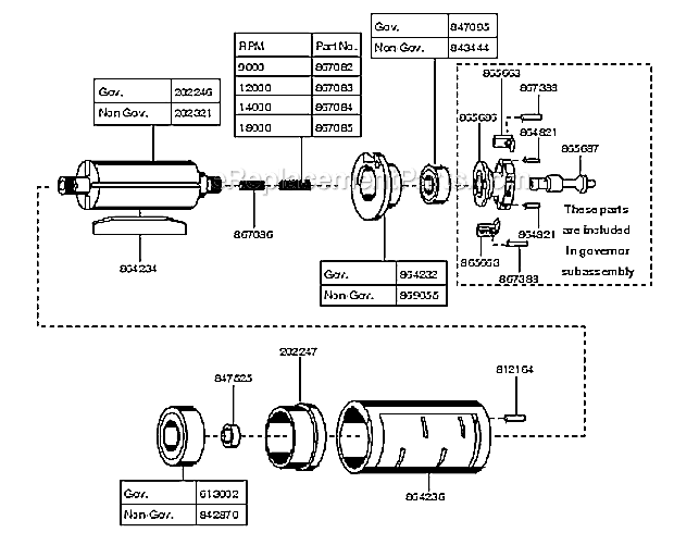 Motor Unit Diagram and Parts List for 15GELC-90-P5T  Cleco Angle Grinder