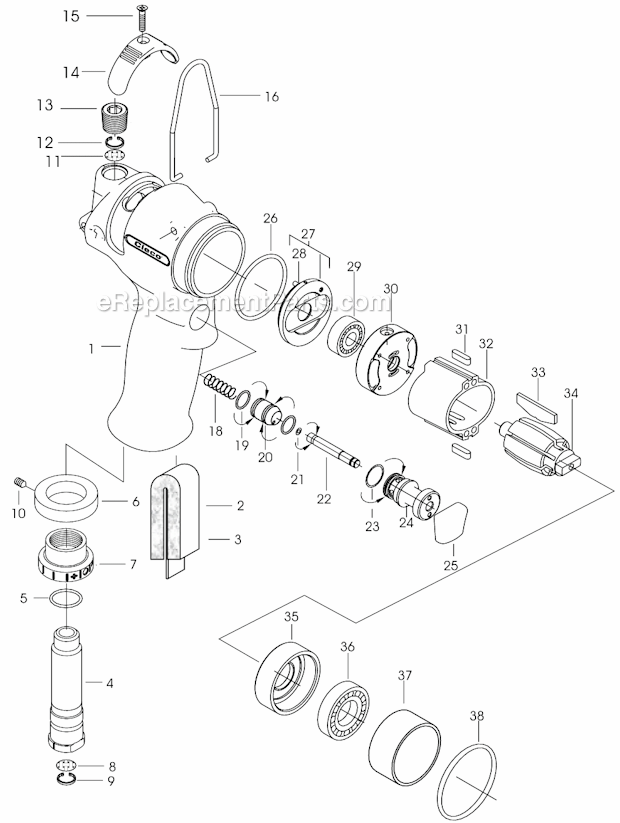 Page A Diagram and Parts List for 20PHL703  Cleco Ratchet