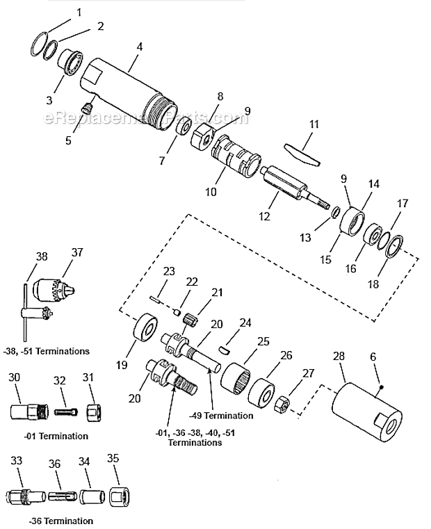 Page A Diagram and Parts List for 21-1540  Cleco Power Motor