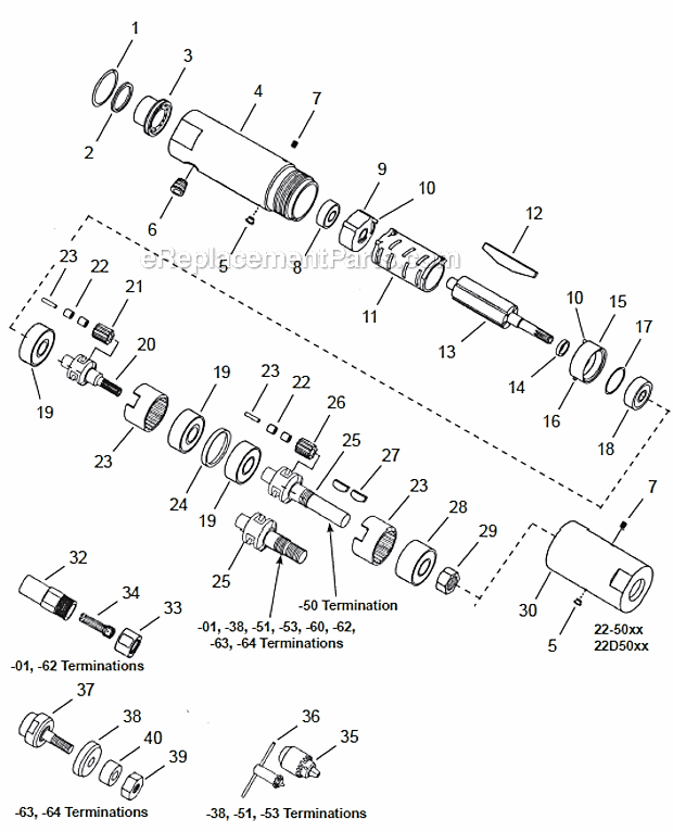 Page A Diagram and Parts List for 22D5000  Cleco Power Motor