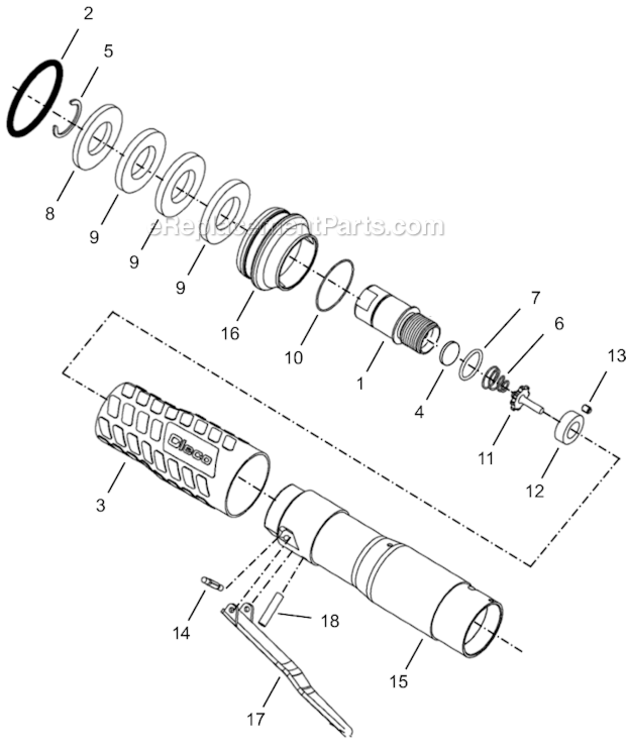 Page A Diagram and Parts List for 24RAS13AM3  Cleco Ratchet