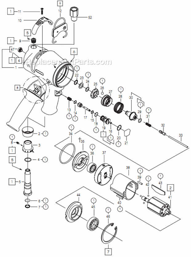 Page A Diagram and Parts List for 250PTHFC226  Cleco Ratchet