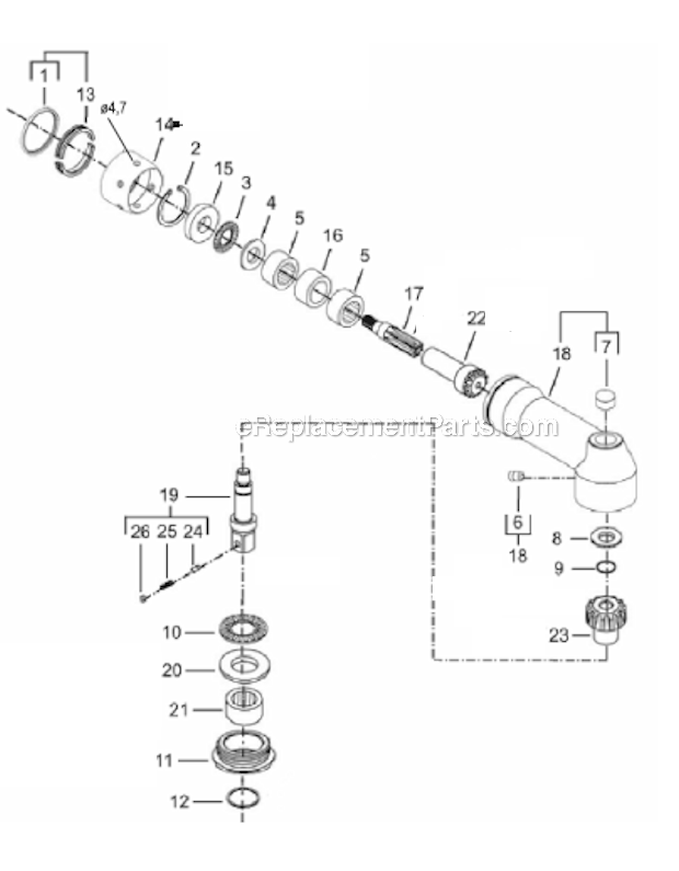 Angle Attachment Diagram and Parts List for 47BAZB70AH4  Cleco Ratchet