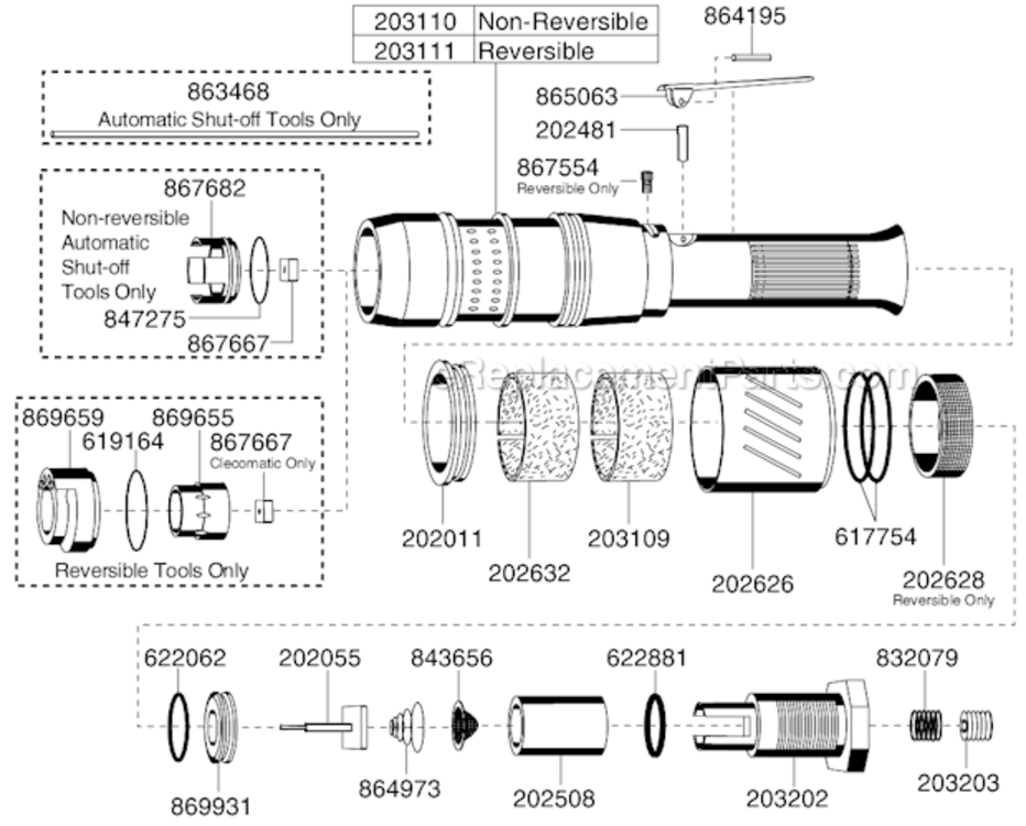 Page D Diagram and Parts List for 55RNAL-2-4  Cleco Ratchet